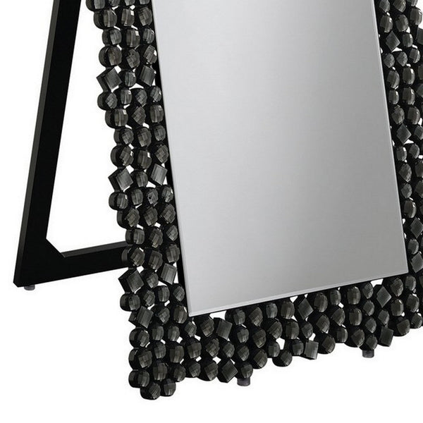 Benzara 63 Inch Classic Portrait Floor Mirror Rhinestone Inlay Cheval Black - BM282016