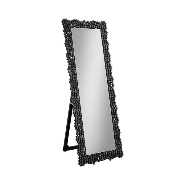 benzara 63 Inch Classic Portrait Floor Mirror Rhinestone Inlay Cheval Black - BM282016