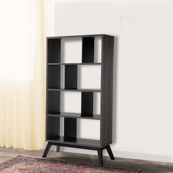 benzara 65 Inch Modern Bookcase Four Shelves with Dividers Flared Legs Gray - BM293556