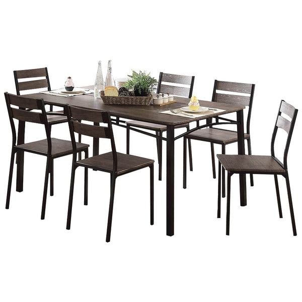 benzara 7-Piece Metal And Wood Dining Table Set In Antique Brown
