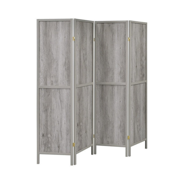 Benzara 70 Inch Modern 4 Panel Folding Screen Room Divider Rustic Gray Wood Finish - BM282035