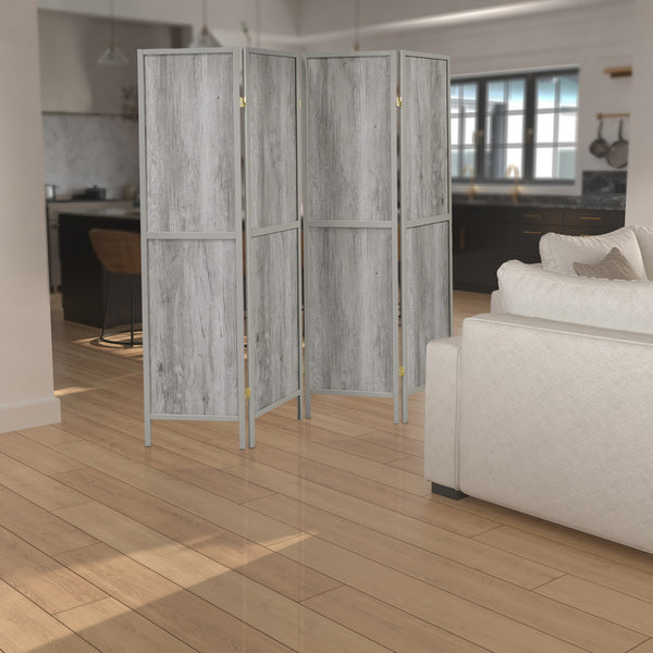benzara 70 Inch Modern 4 Panel Folding Screen Room Divider Rustic Gray Wood Finish - BM282035