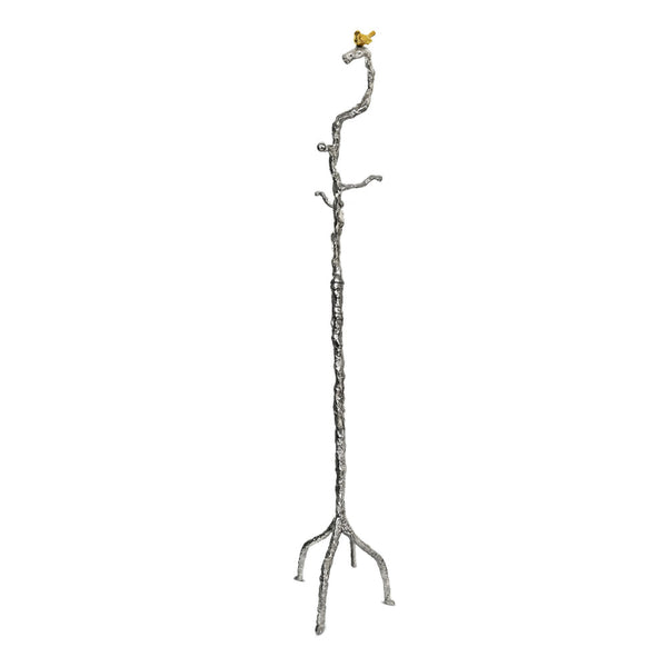 benzara 71 Inch Modern Aluminum Coat Stand Branch Accent Perched Bird Silver - BM284721