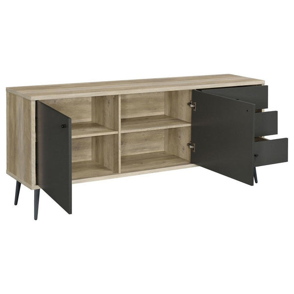 Benzara 71 Inch Sideboard Console Cabinet 2 Doors 2 Shelves 3 Drawers Gray - BM309270