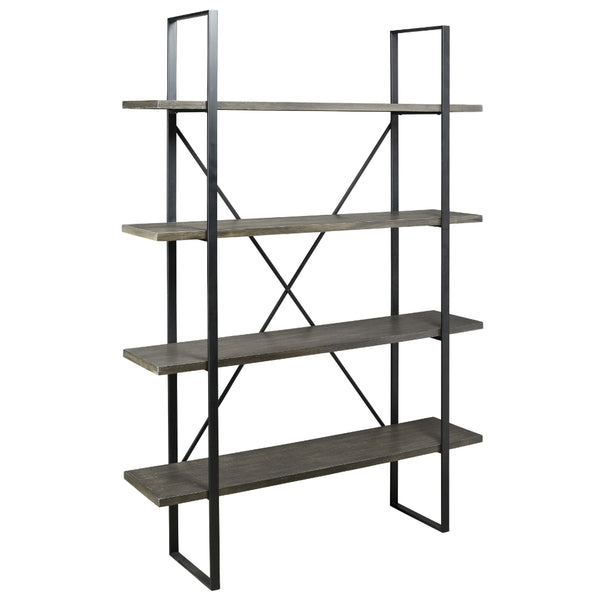 Benzara 72 Inch 4 Tier Metal Frame Bookcase X Shaped Bar Accents Black Gray - BM210645