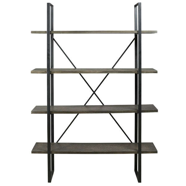 Benzara 72 Inch 4 Tier Metal Frame Bookcase X Shaped Bar Accents Black Gray - BM210645