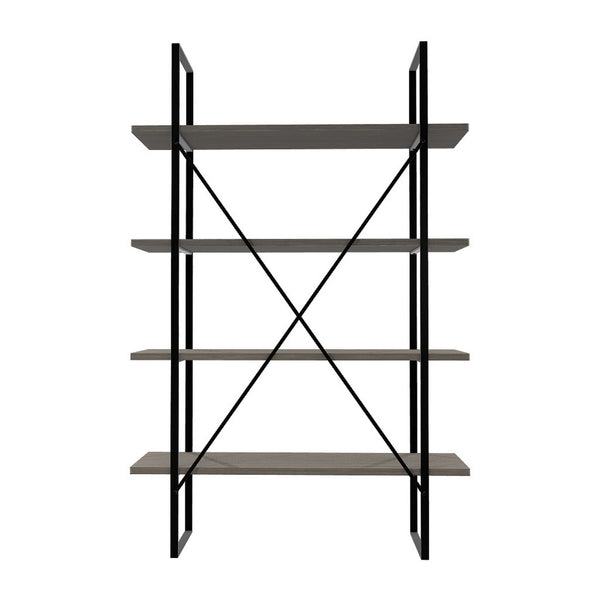 Benzara 72 Inch 4 Tier Metal Frame Bookcase X Shaped Bar Accents Black Gray - BM210645