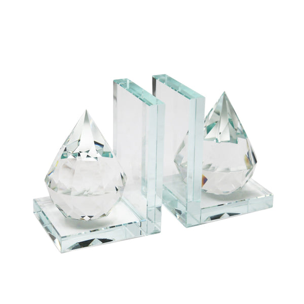 Benzara 8 Inch Beautiful Natural Crystal Diamond Bookends Set Of 2 Clear - BM153947