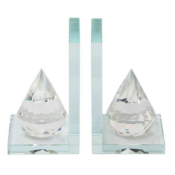 Benzara 8 Inch Beautiful Natural Crystal Diamond Bookends Set Of 2 Clear - BM153947