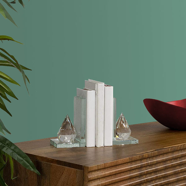 benzara 8 Inch Beautiful Natural Crystal Diamond Bookends Set of 2 Clear - BM153947