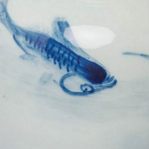 Benzara 8 Inch Lidded Ginger Jar Painted Koi Fish White Blue Porcelain Set Of 2 - BM286405