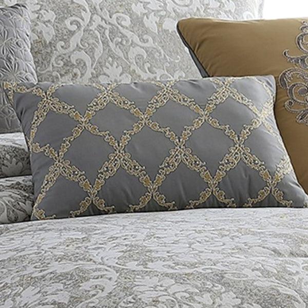 Benzara 8 Piece Queen Polyester Comforter Set With Medallion Print Gray And Gold - BM225182