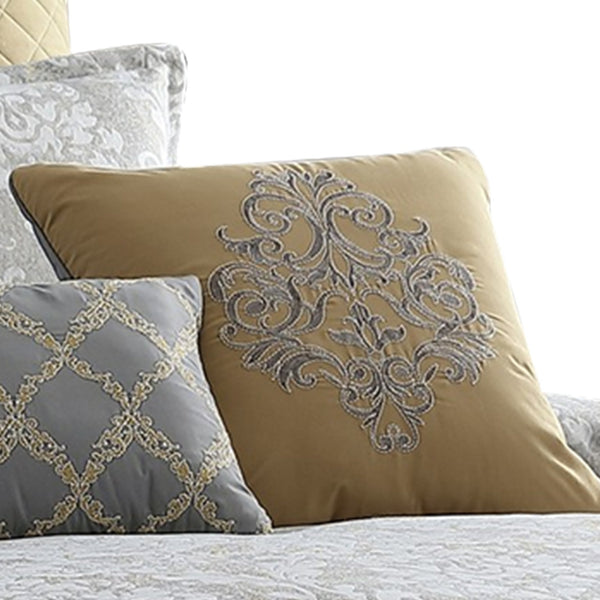 Benzara 8 Piece Queen Polyester Comforter Set With Medallion Print Gray And Gold - BM225182