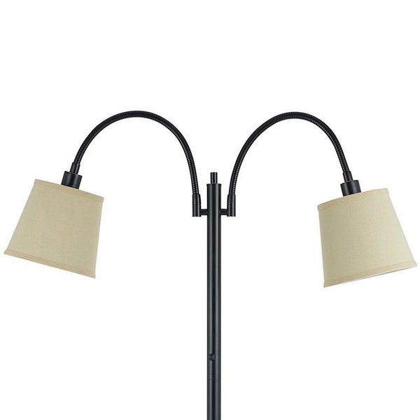 Benzara 80 Watt Metal Floor Lamp With Dual Gooseneck And Uno Style Shades Black - BM220842