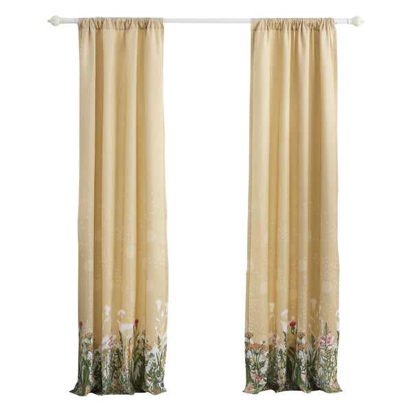 Benzara 84 Inch Window Curtains Beige Microfiber Fabric Wildflower Print Design - BM294295