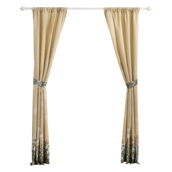 Benzara 84 Inch Window Curtains Beige Microfiber Fabric Wildflower Print Design - BM294295