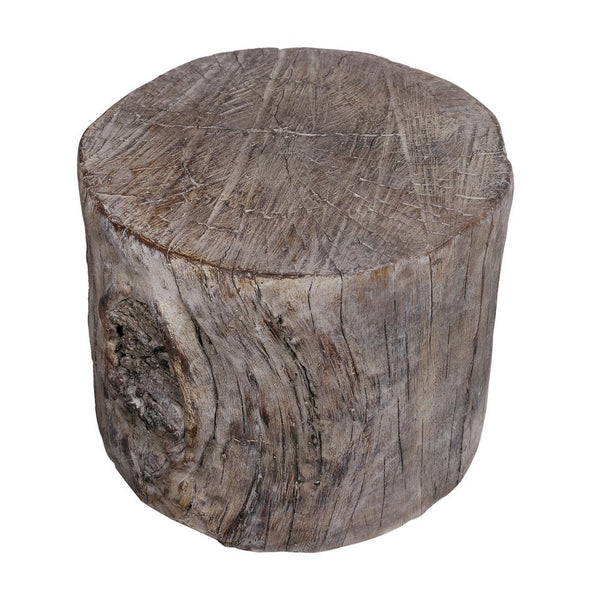 Benzara 9 Inch Cement Stool Table Tree Stump Design Round Top Classic Brown - BM285359