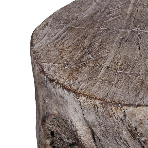 Benzara 9 Inch Cement Stool Table Tree Stump Design Round Top Classic Brown - BM285359