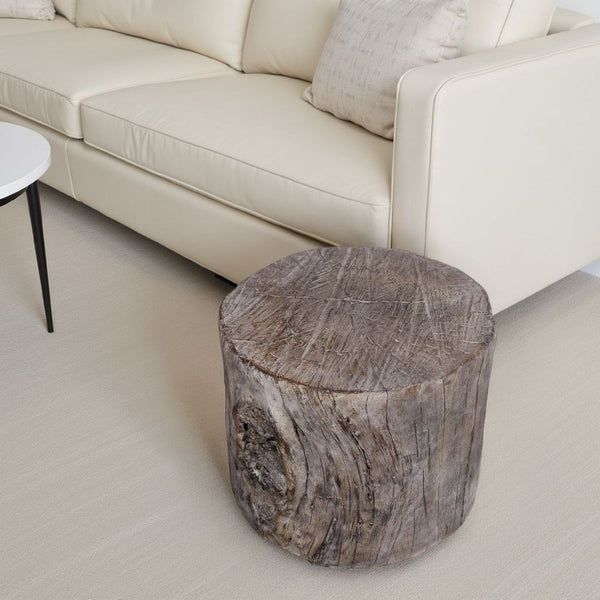 benzara 9 Inch Cement Stool Table Tree Stump Design Round Top Classic Brown - BM285359