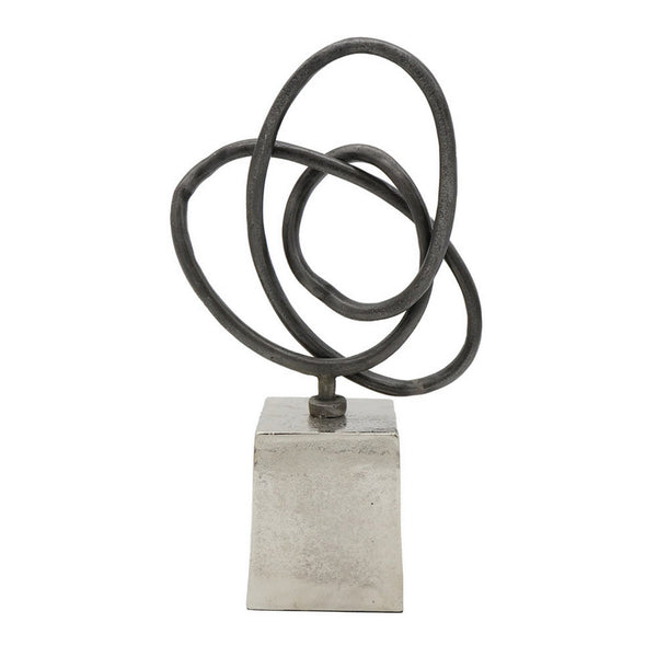 Benzara 9 Inch Table Sculpture Abstract Loop Design Block Base Black Silver - BM302657