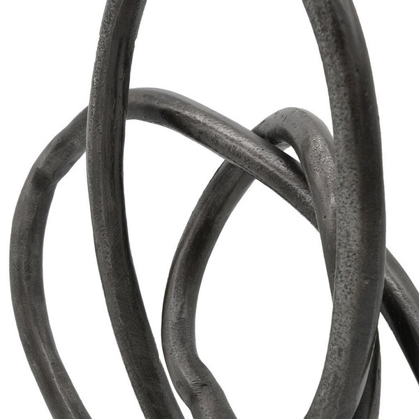 Benzara 9 Inch Table Sculpture Abstract Loop Design Block Base Black Silver - BM302657