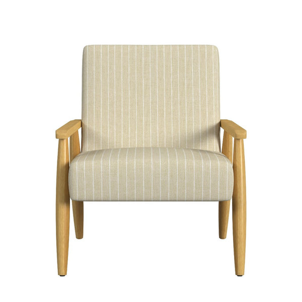 Benzara Accent Armchair Beige And White Stripe Pattern Fabric Solid Wood -BM334081