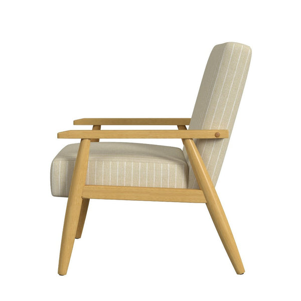 Benzara Accent Armchair Beige And White Stripe Pattern Fabric Solid Wood -BM334081