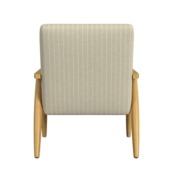 Benzara Accent Armchair Beige And White Stripe Pattern Fabric Solid Wood -BM334081