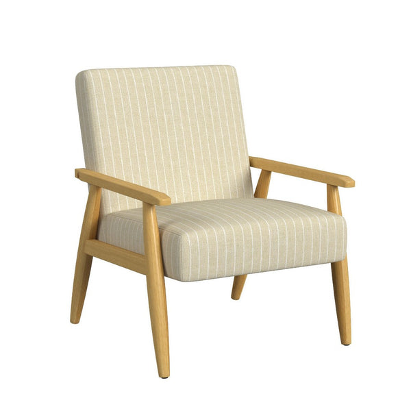 benzara Accent Armchair Beige and White Stripe Pattern Fabric Solid Wood -BM334081