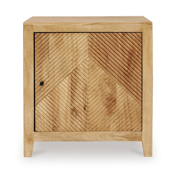 Benzara Accent Cabinet Console Brown Solid Mango Wood Fluted Door 24 Inch -BM327892