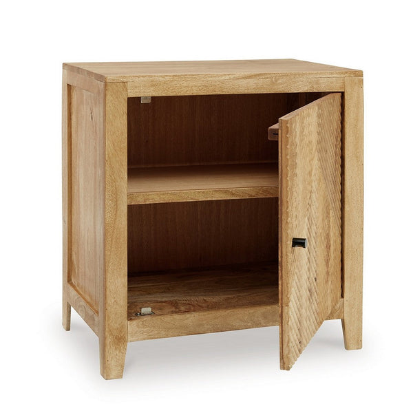 Benzara Accent Cabinet Console Brown Solid Mango Wood Fluted Door 24 Inch -BM327892