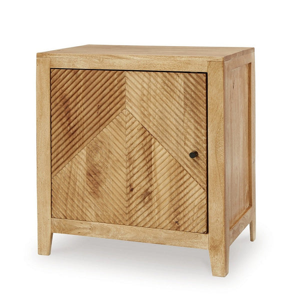 Benzara Accent Cabinet Console Brown Solid Mango Wood Fluted Door 24 Inch -BM327892