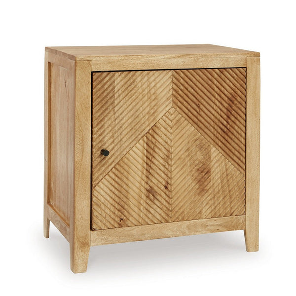 benzara Accent Cabinet Console Brown Solid Mango Wood Fluted Door 24 Inch -BM327892