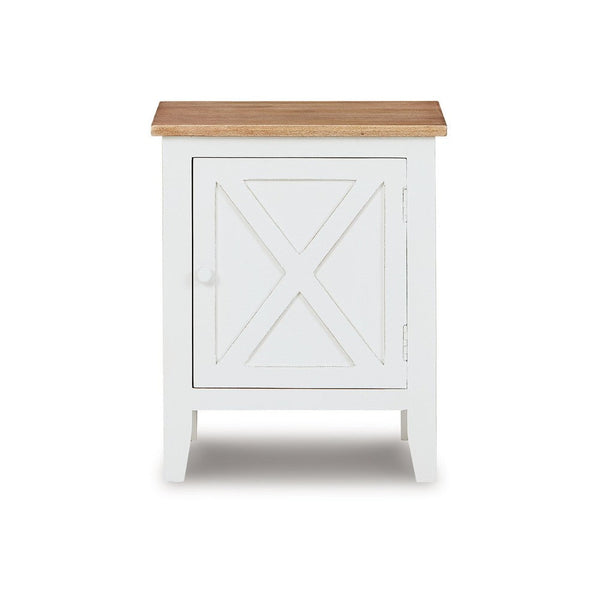 Benzara Accent Cabinet Crossbuck Door 20 Inch Solid Wood Ivory And Brown -BM327774