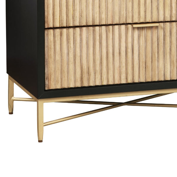 Benzara Accent Chest With 3 Corrugated Drawers And Metal Base Black - BM269165