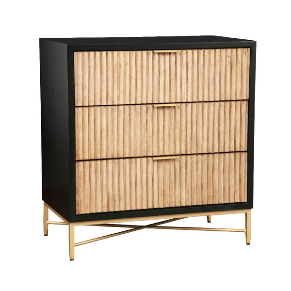 benzara Accent Chest with 3 Corrugated Drawers and Metal Base Black - BM269165
