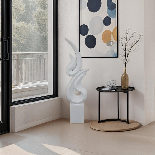 benzara Accent Decor 36 Inch Tabletop Flame Sculpture Modern White Resin -BM330951