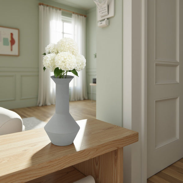 benzara Accent Flower Vase Narrow Neck Geometric Shape White Ceramic 14 Inch -BM330973