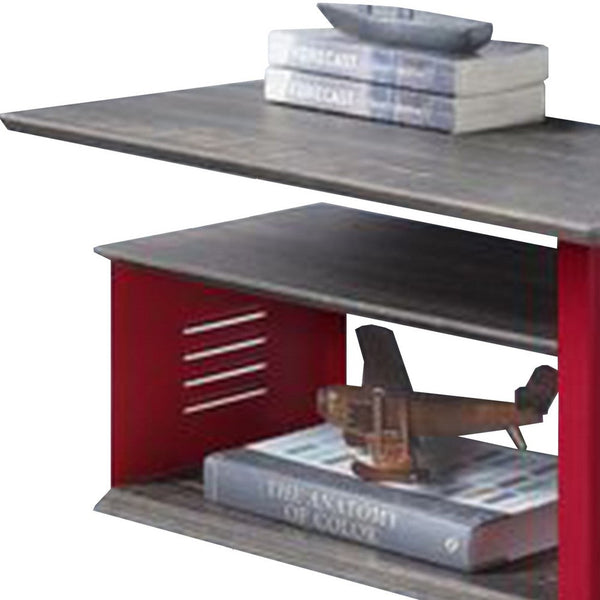 Benzara Accent Table With Metal Cargo Style And 3 Caster Wheels Red - BM269579