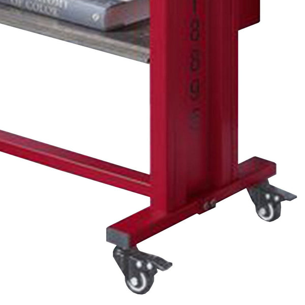 Benzara Accent Table With Metal Cargo Style And 3 Caster Wheels Red - BM269579
