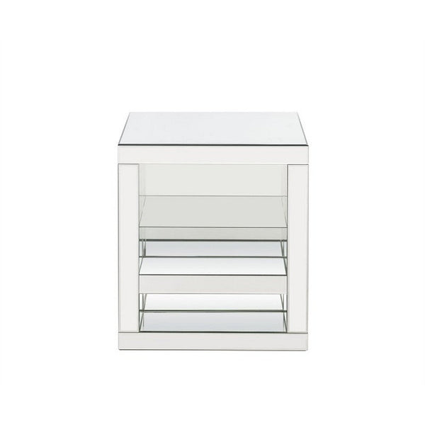 Benzara Accent Table With Mirrored Panels And C Shape Silver - BM250272
