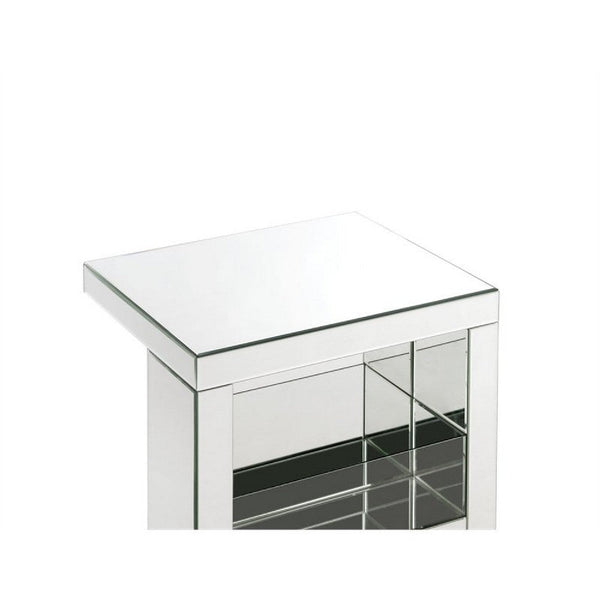 Benzara Accent Table With Mirrored Panels And C Shape Silver - BM250272