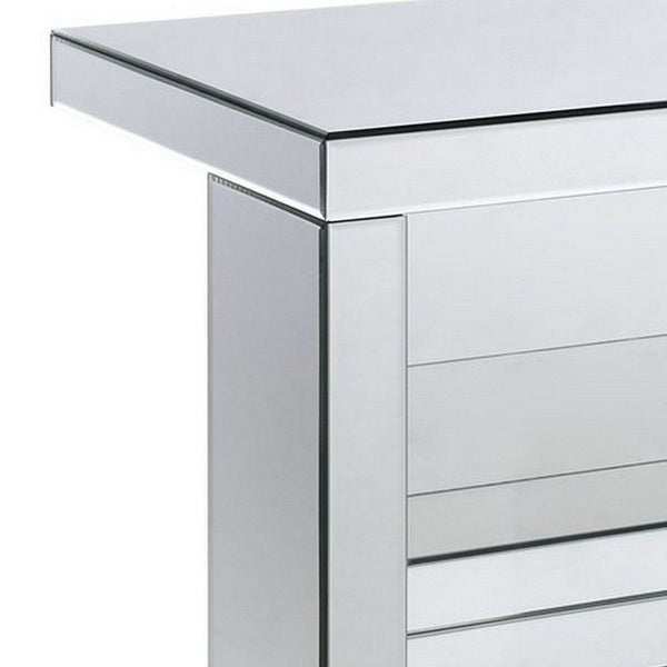 Benzara Accent Table With Mirrored Panels And C Shape Silver - BM250272