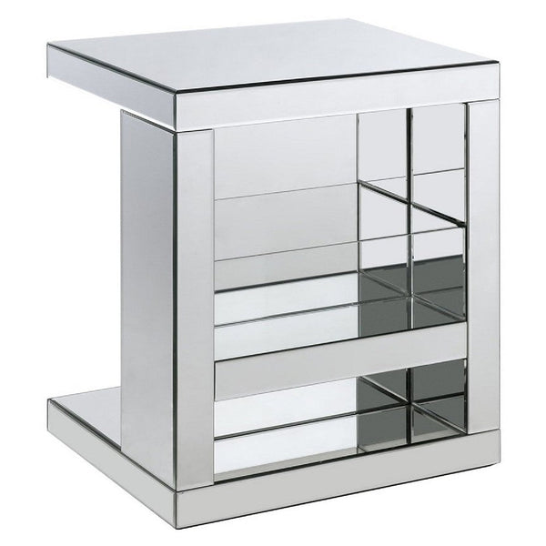 benzara Accent Table with Mirrored Panels and C Shape Silver - BM250272