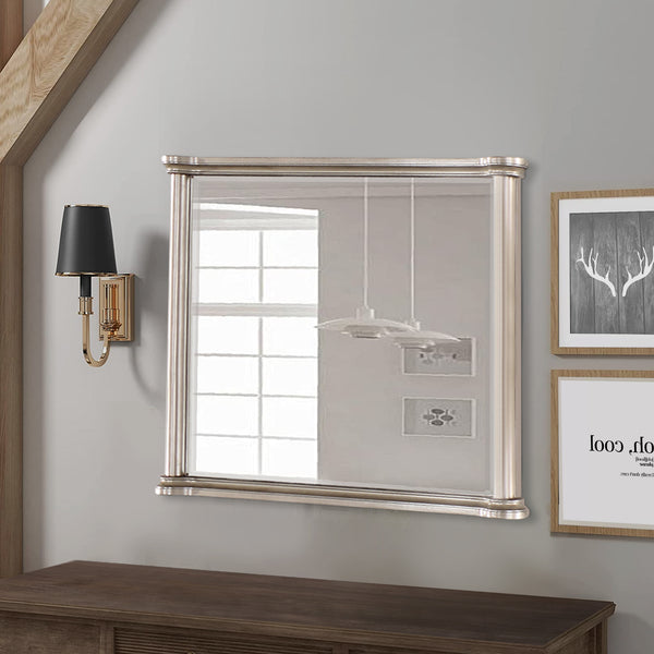 benzara Ada 38 x 45 Rectangular Dresser Mirror Molded Trim Pine Wood Brown - BM284354