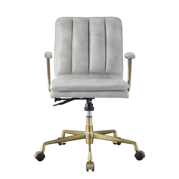 Benzara Adjustable Leatherette Swivel Office Chair With 5 Star Base Gray And Gold - BM225727