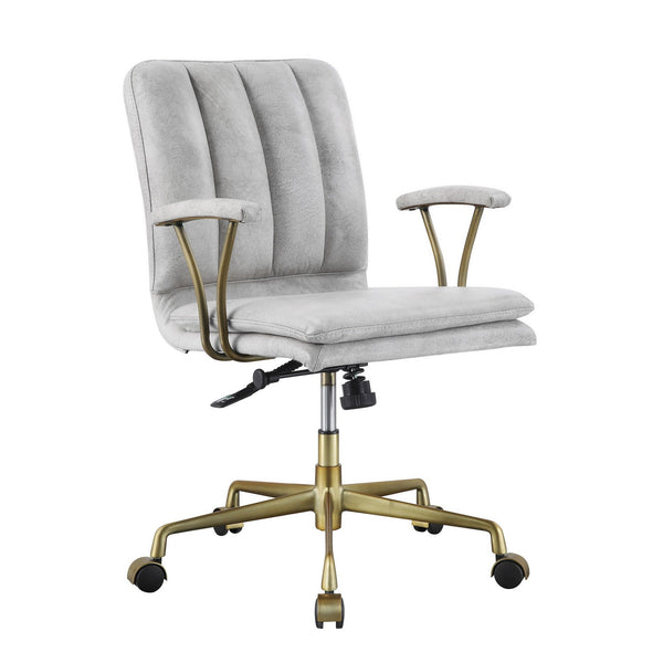 benzara Adjustable Leatherette Swivel Office Chair with 5 Star Base Gray and Gold - BM225727