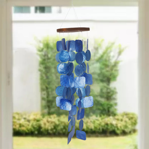 benzara Aesthetically Designed Handmade Wind Chime with Capiz Shell Hangings Blue - UPT-207779