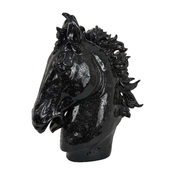 Benzara Alexis Horse Head Tabletop Sculpture Detailed Black Resin 25 Inch -BM331091