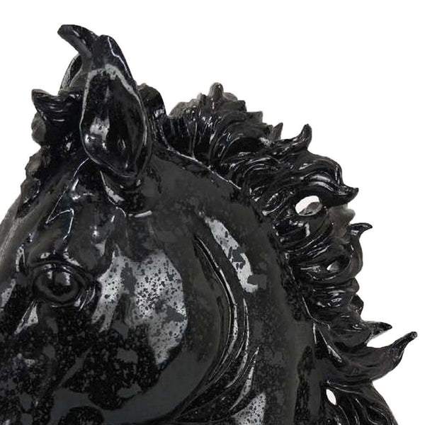 Benzara Alexis Horse Head Tabletop Sculpture Detailed Black Resin 25 Inch -BM331091